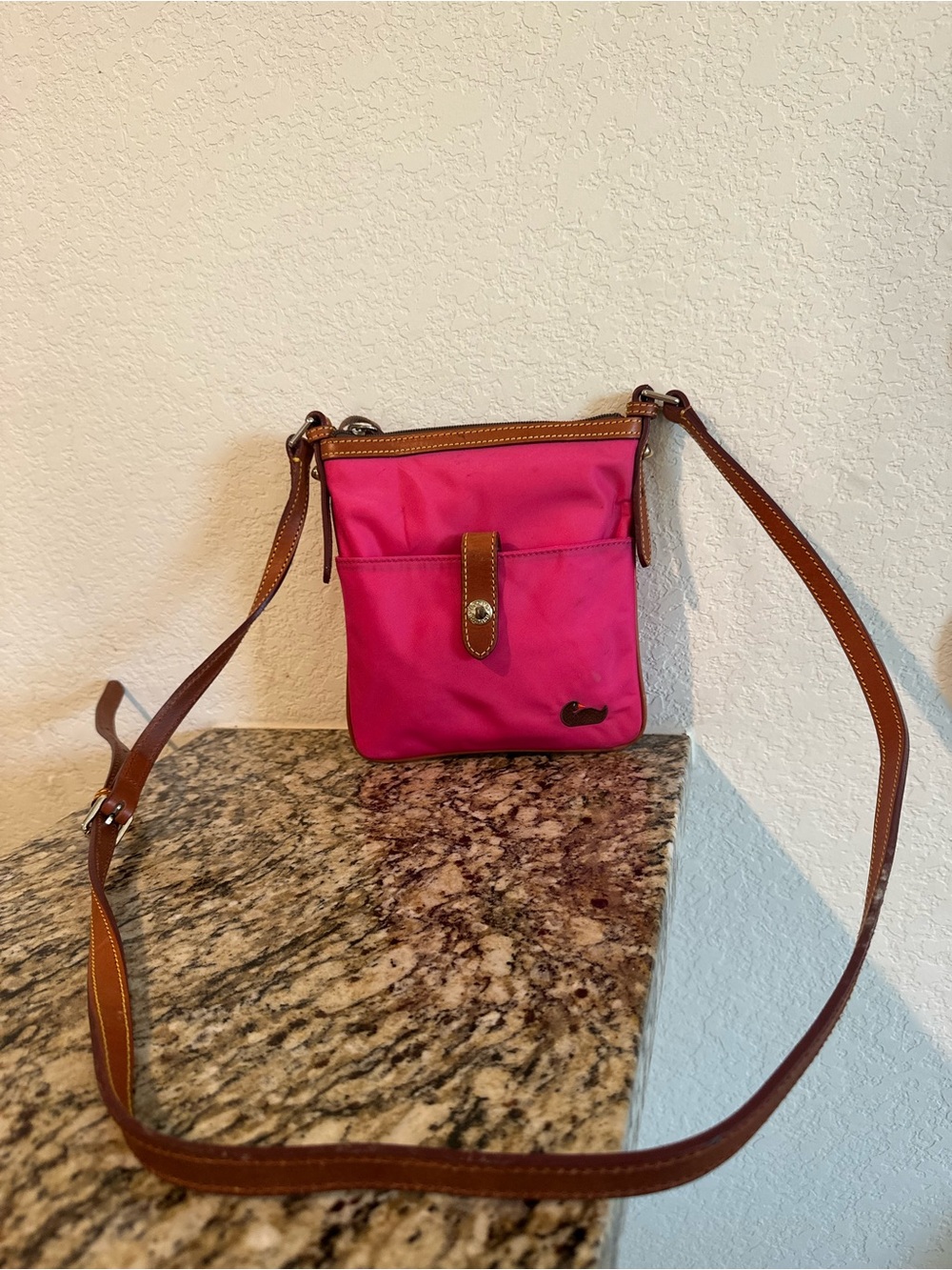 Dooney & Bourke Hot Pink Crossbody with Brown Leather Trim